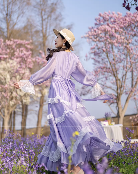 Gunne Sax Style Violet Lace Patchwork Swing Dress