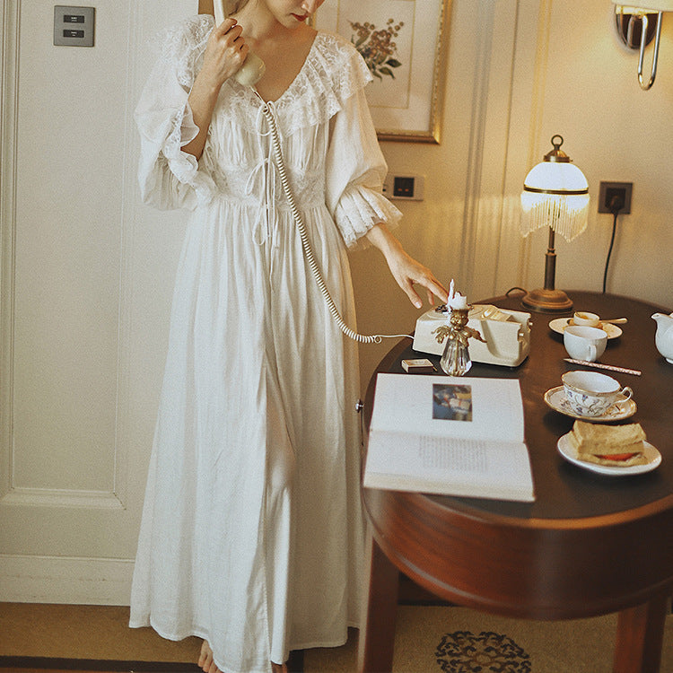 Vcitorian Style V neck Lace Trim Night Gown M I Retro Fairy Vcitorian Style V neck Lace Trim Night Gown M I Retro Fairy