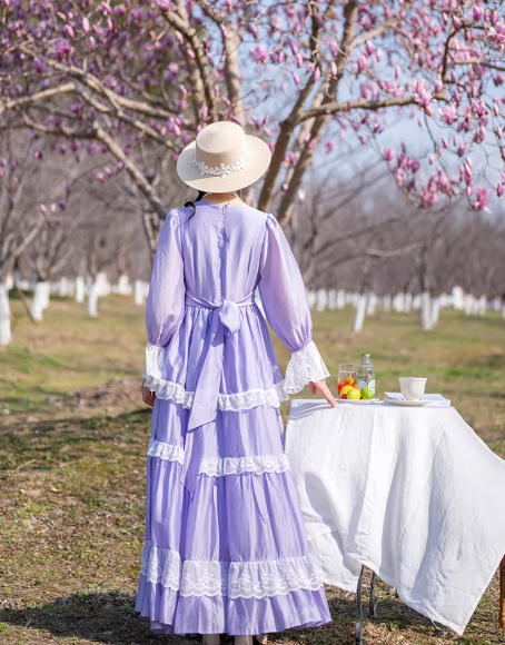 Gunne Sax Style Violet Lace Patchwork Swing Dress