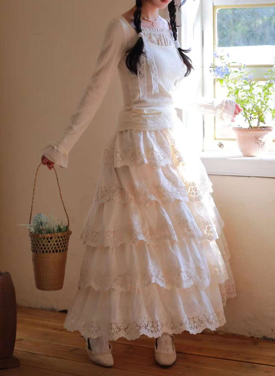 Vintage Knit top Lace Cake Skirt Set