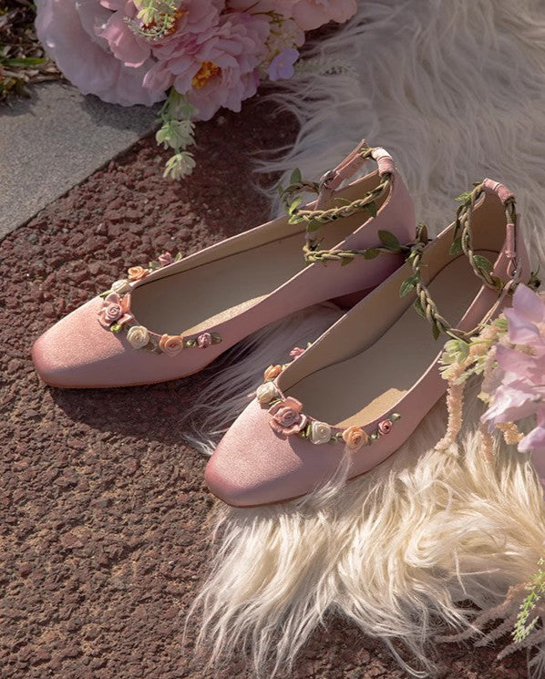 Retro Rose Embellished Vine Low-Heel Slip-Ons