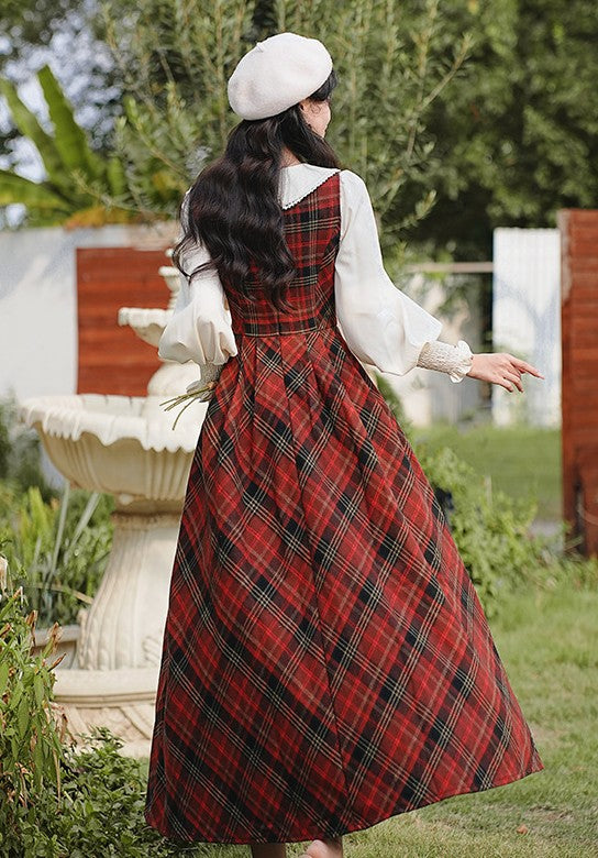 Retro Academia Tartan Blouse Pinafore Dress Set