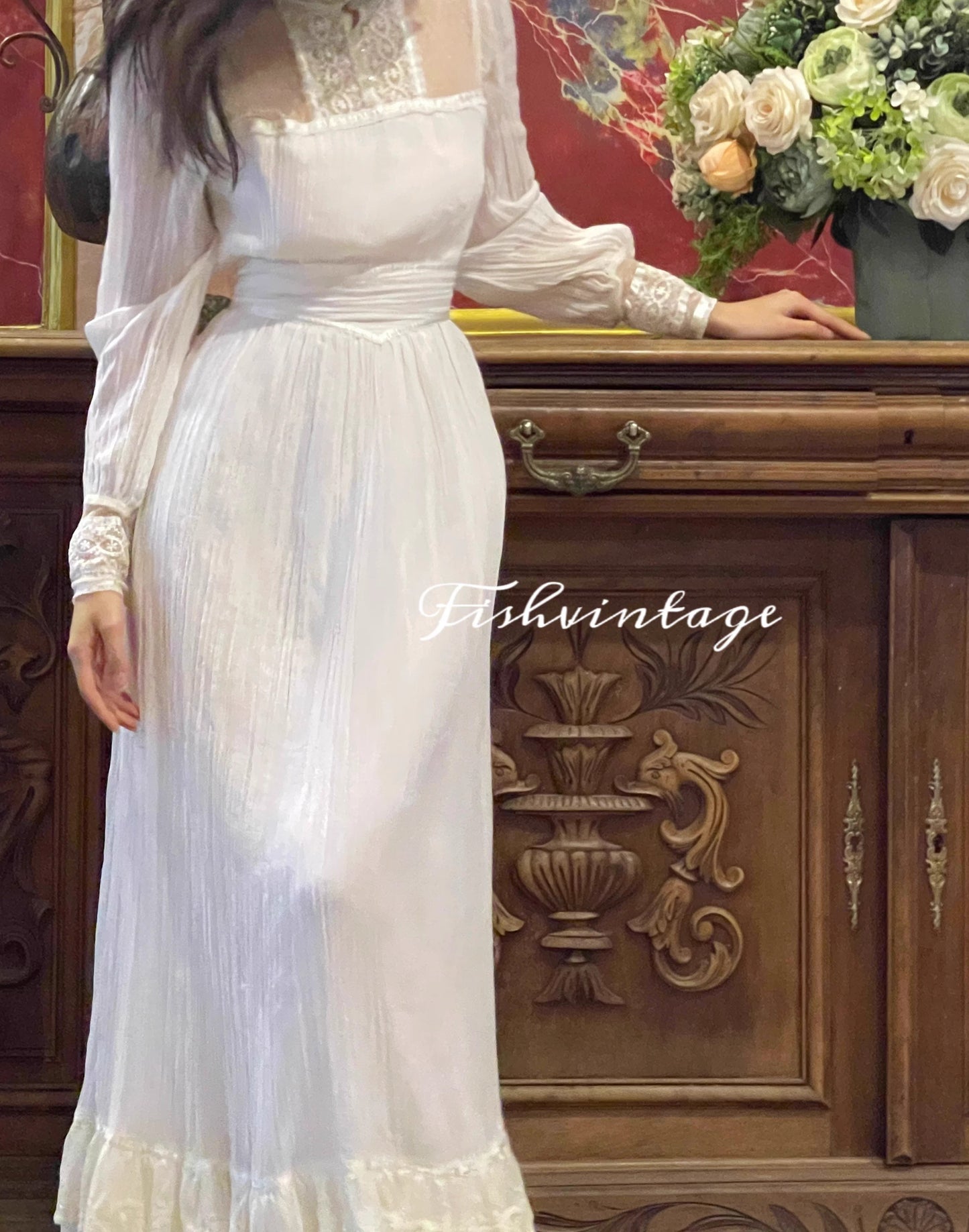 Gunne Sax Remake Stand Collar Pleated Dress