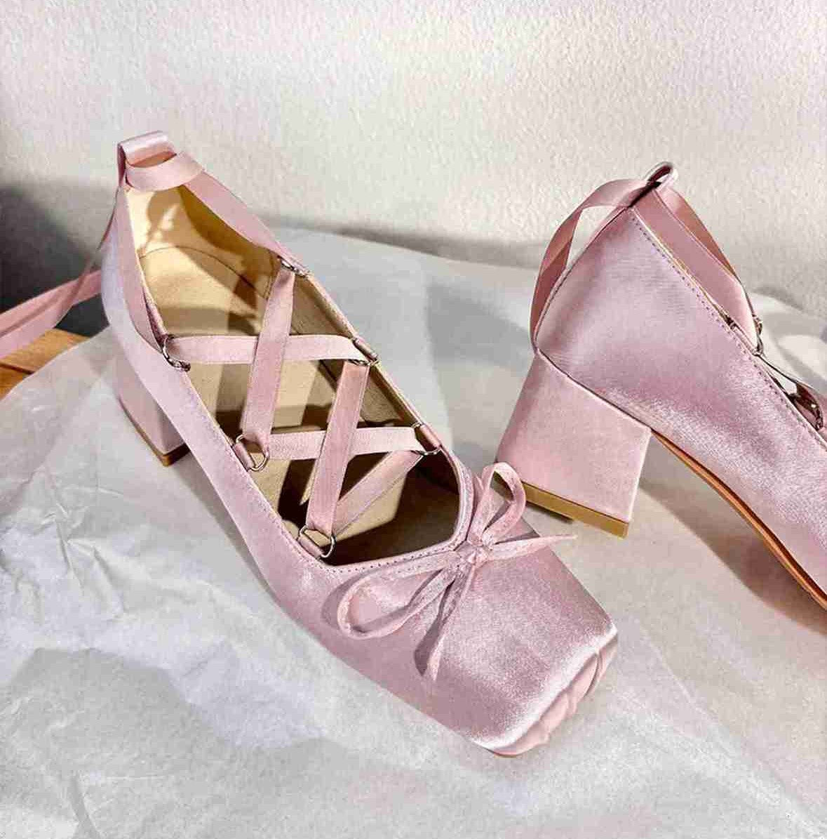Retro Balletcore Lace up Chunky Heels