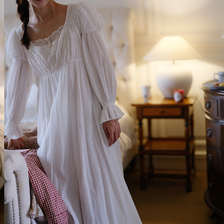 Regency Style Puff Sleeves Cotton Night Gown