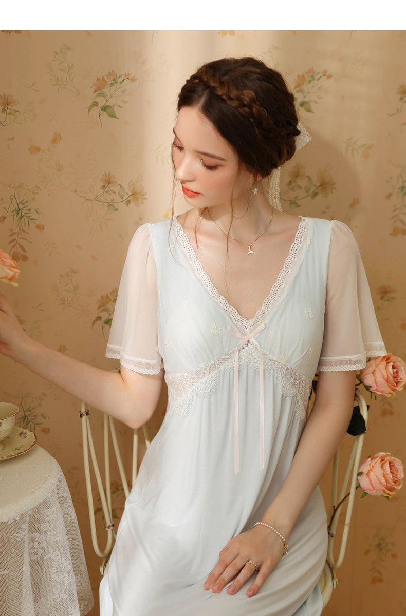 Retro V Neck Night Gowns Dress