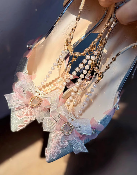 Fairycore Studded Shimmering Heels with chains