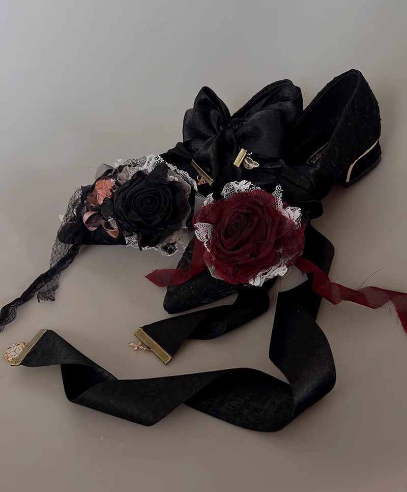 Vintage Fairycore Rose Embellished Shoe