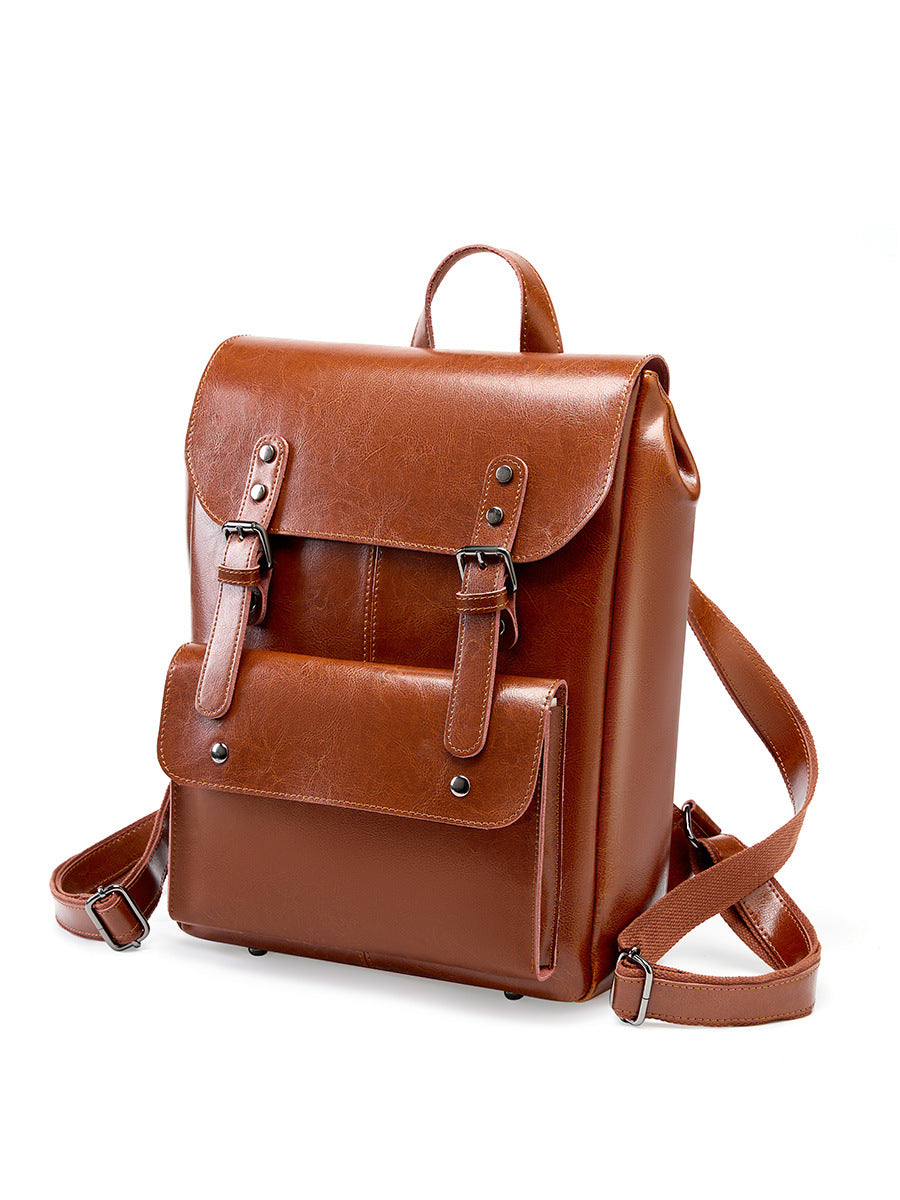 Retro Cowhide Backpack Laptop Bag