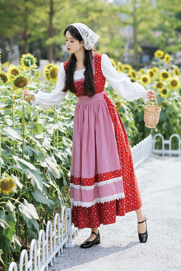 Cottagecore Floral Contrast Color Dress