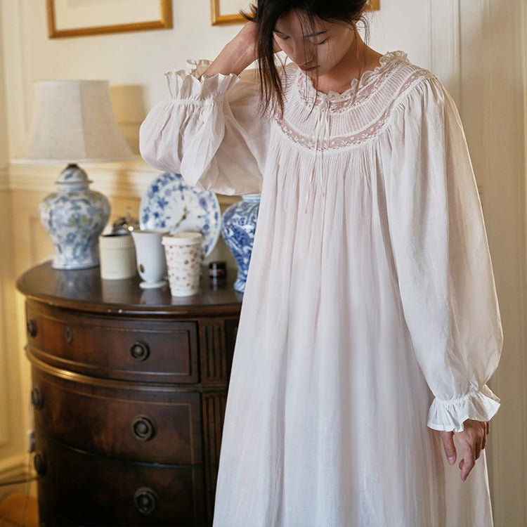 Vintage Style Lace Panel Cotton Night Gown