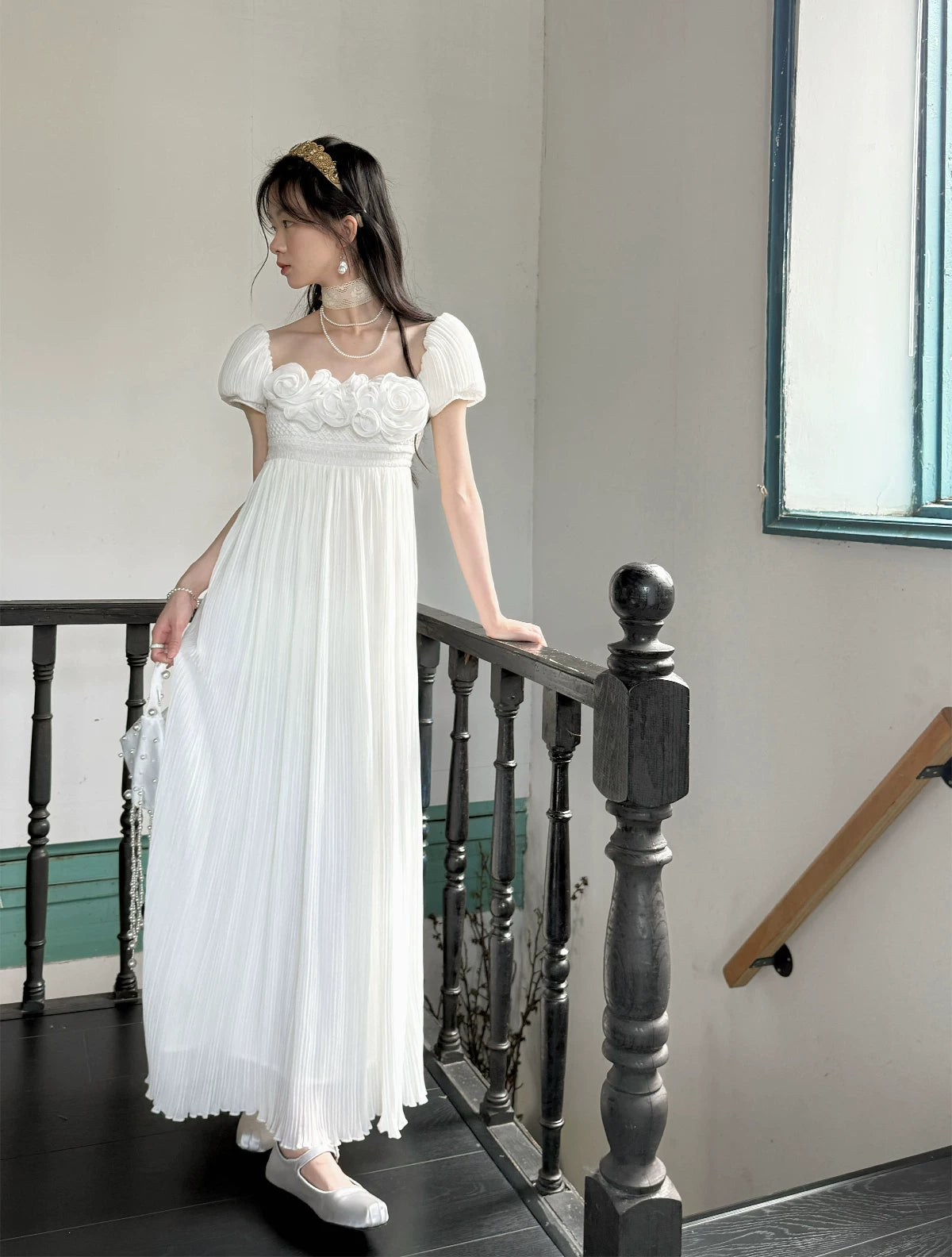 Regency Style Ruffled Pleated Dreamy Dress