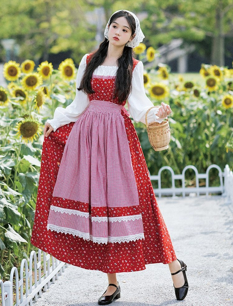 Cottagecore Floral Contrast Color Dress L I Retro Fairy Cottagecore Floral Contrast Color Dress L I Retro Fairy