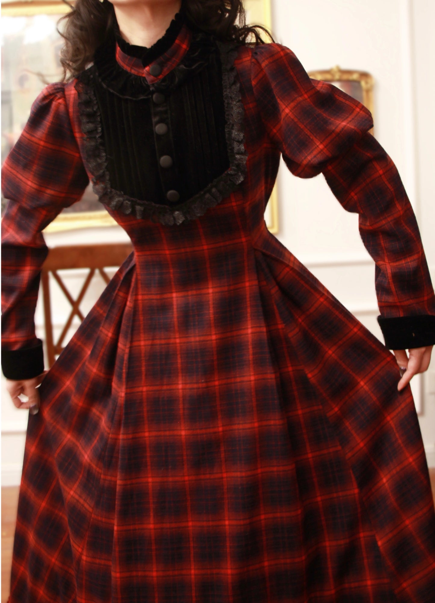 Vintage Remake 70s Tartan Swing Dress Customize Size