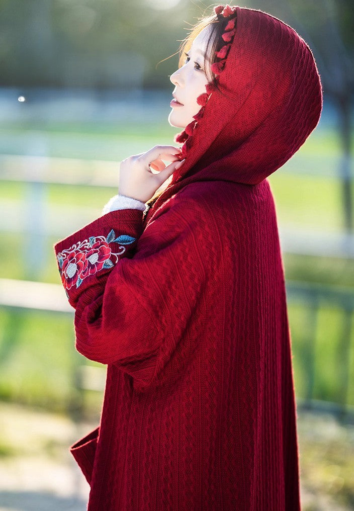 Cottagecore Embroidery Hooded Cardigan