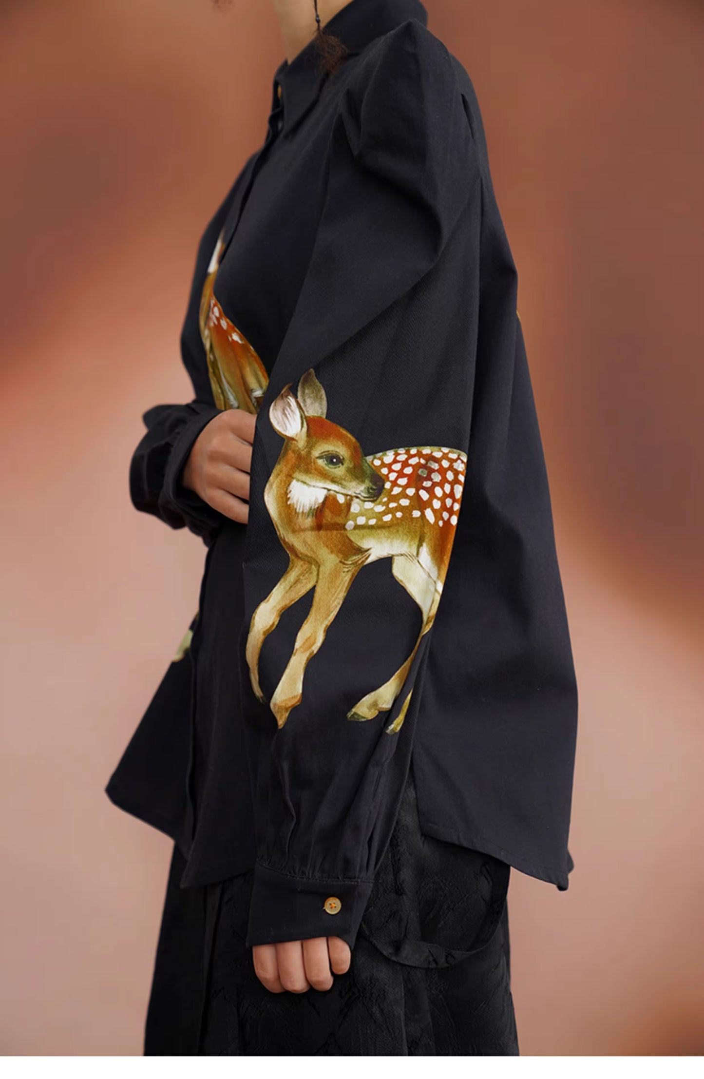 Deer Print Puff Sleeves Blouse Top