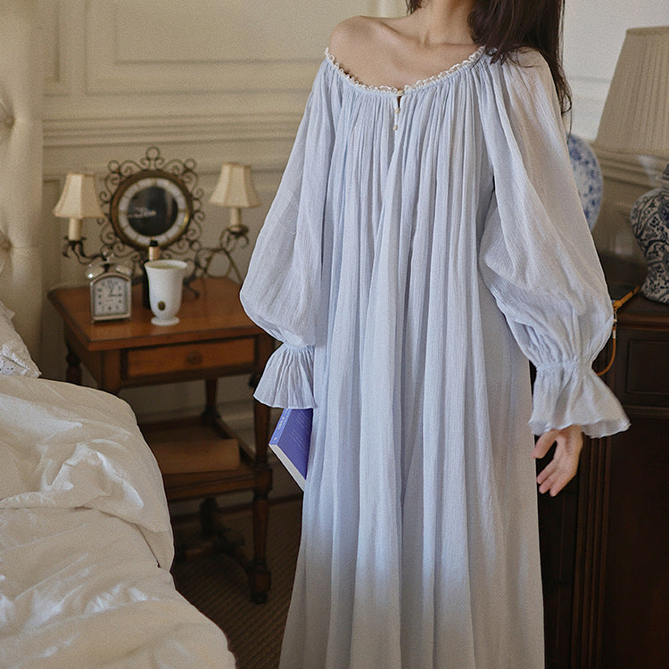 Retro French Style Blue Night Gown S