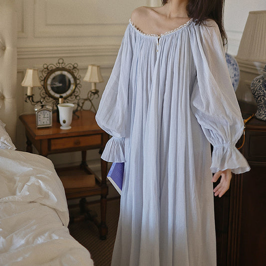 Retro French Style Blue Night Gown
