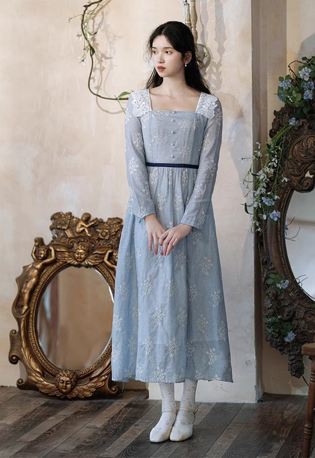 Retro French Lace Trim Embroidered Dress L I Retro Fairy Retro French Lace Trim Embroidered Dress L I Retro Fairy