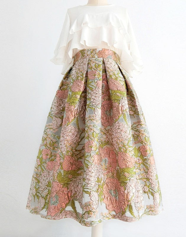 Retro Organza Embroidery Skirt (Made-to-order)