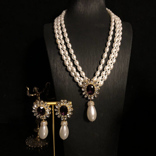 pearl necklace pearl earrings vintage jewelry