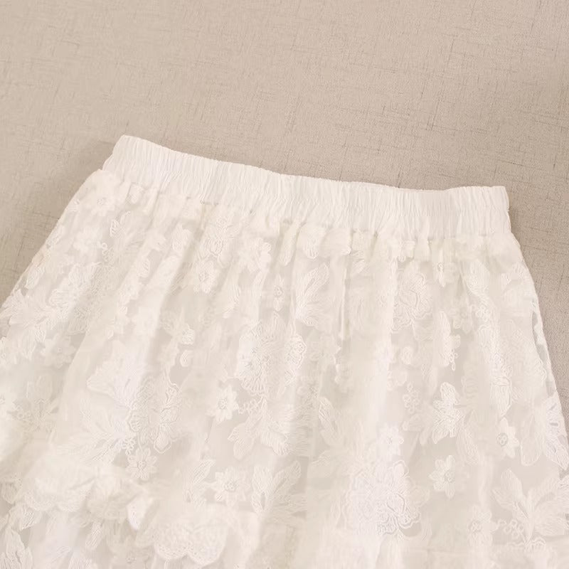 Retro Fairycore Embroidery Skirt