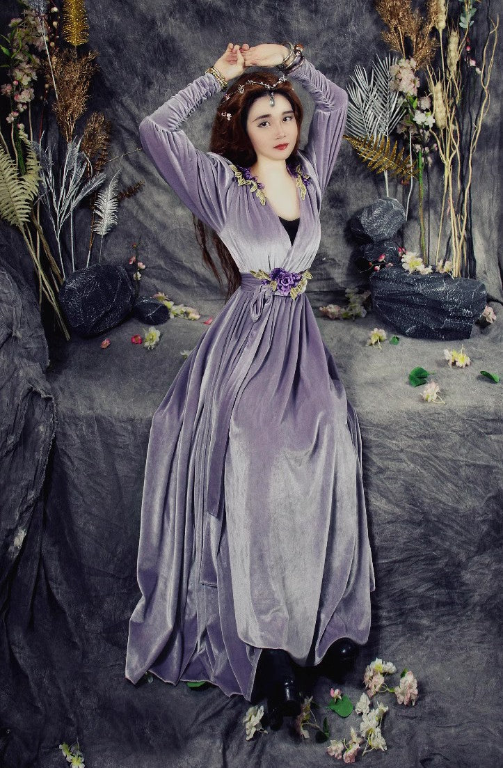 Fairycore V Neck Embroidery Nymph Dress Purple / L (Length- 54.7 inches/139 cm) I Retro Fairy Fairycore V Neck Embroidery Nymph Dress Purple / L (Length- 54.7 inches/139 cm) I Retro Fairy