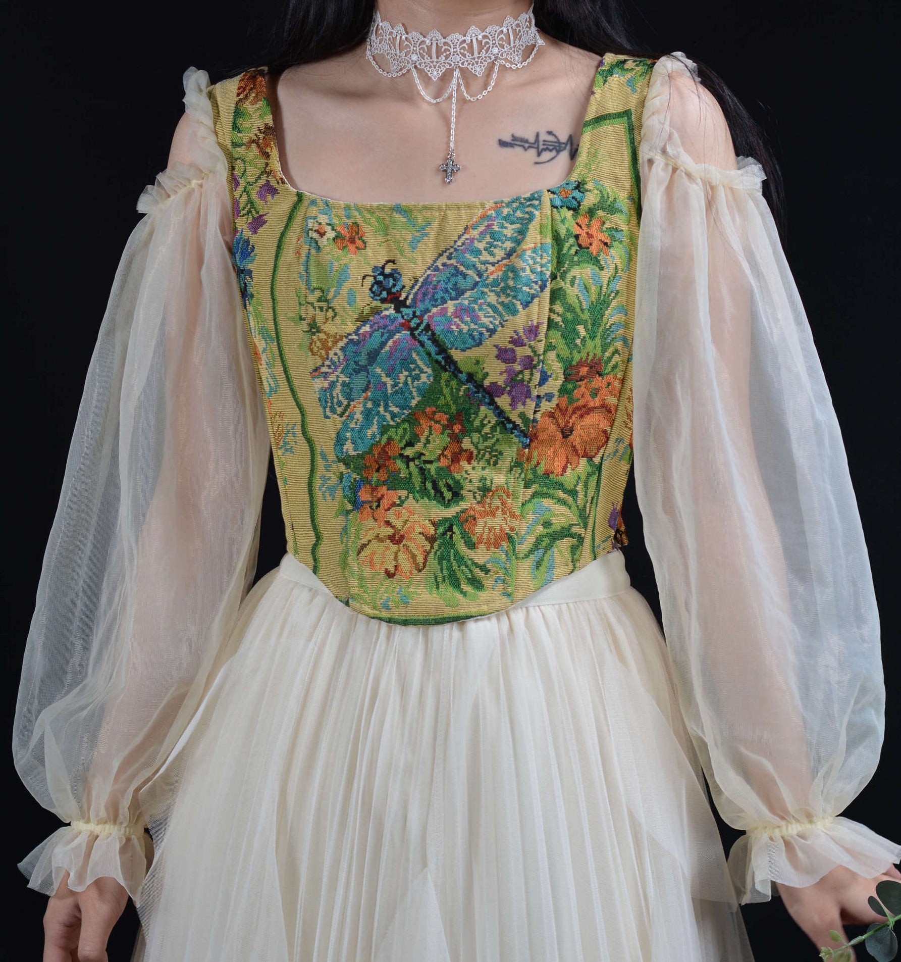 Vintage Remake Tapestry Corset Top XS / Yellow