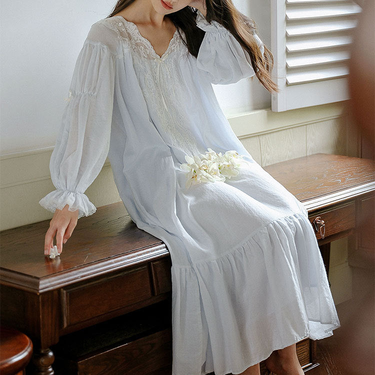 Royalcore Vintage Style Cotton Night Gown Cotton Dress White I Retro Fairy Royalcore Vintage Style Cotton Night Gown Cotton Dress White I Retro Fairy