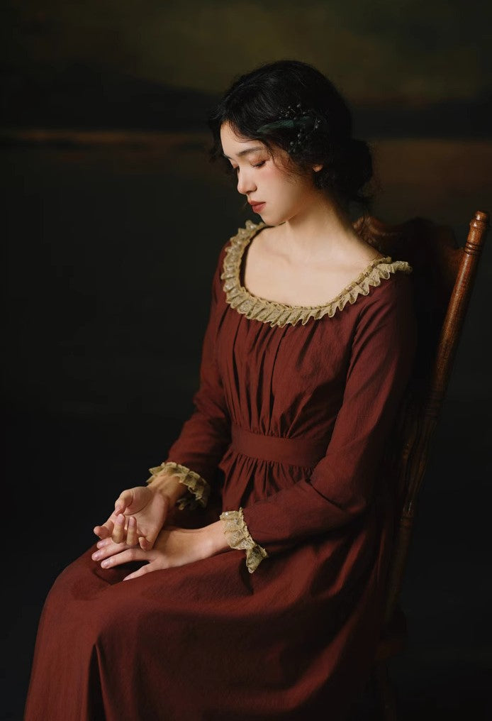 Period Drama Lace Collar High Waist Dress – Retro Fairy