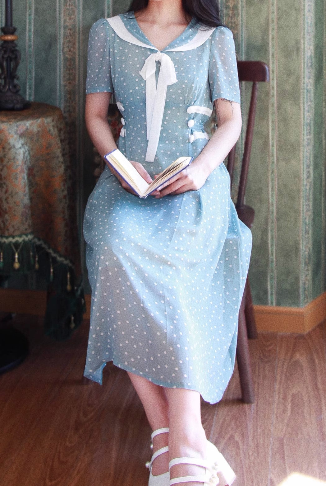 1940S Salor Style Dot Dress M I Retro Fairy 1940S Salor Style Dot Dress M I Retro Fairy