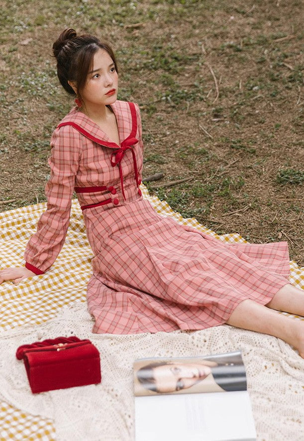 Retro 40S Academia Plaid Dress