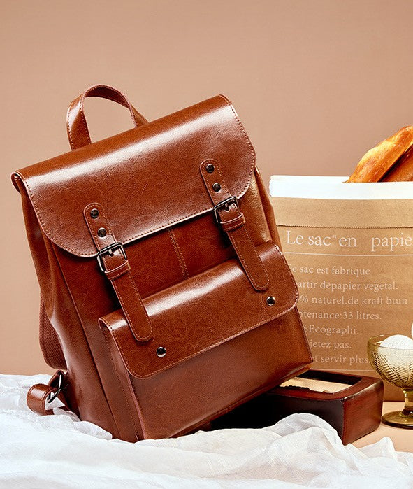 Retro Cowhide Backpack Laptop Bag