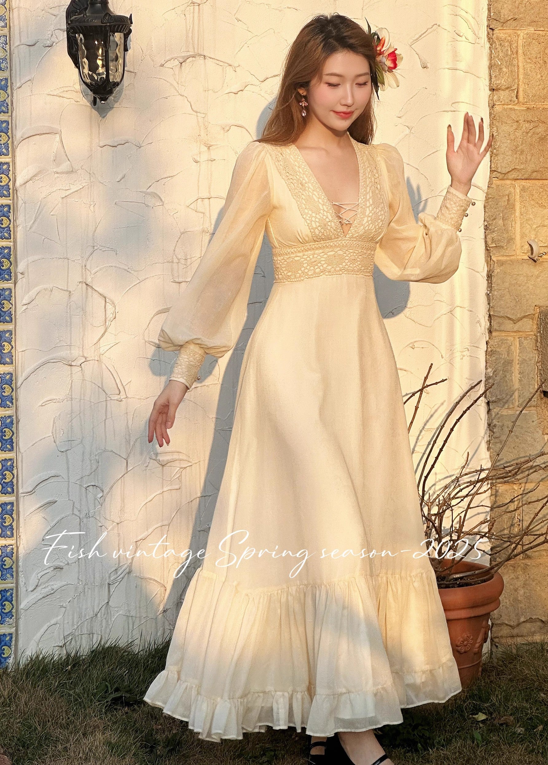 Gunne Sax Remake V Neck Prairie Dress (2 COLORS) Mid calf length / 3XL / mint green