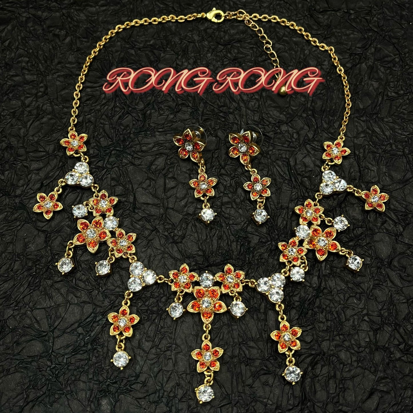 Fairycore Colored Gemstone Flower Long Earrings & Necklace