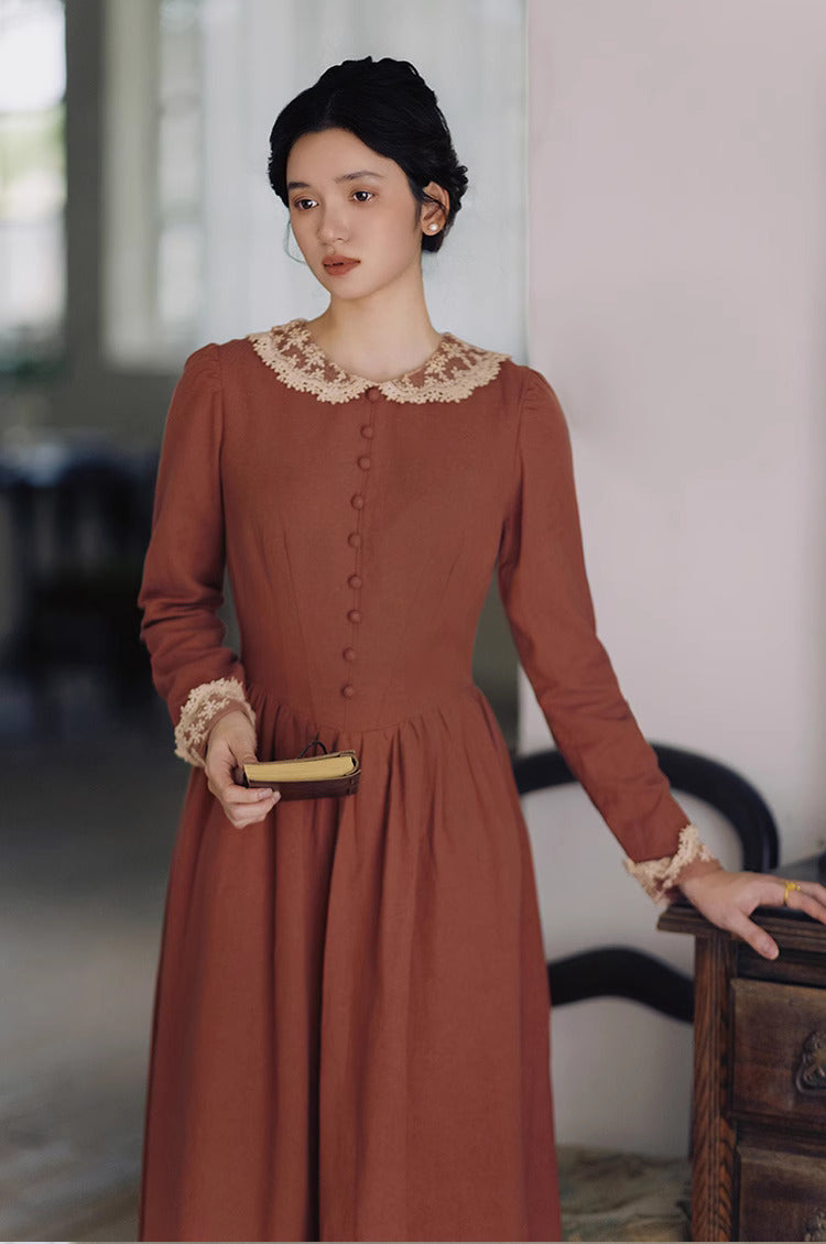 Period Drama Inspired Lace Collar Vintage Dress