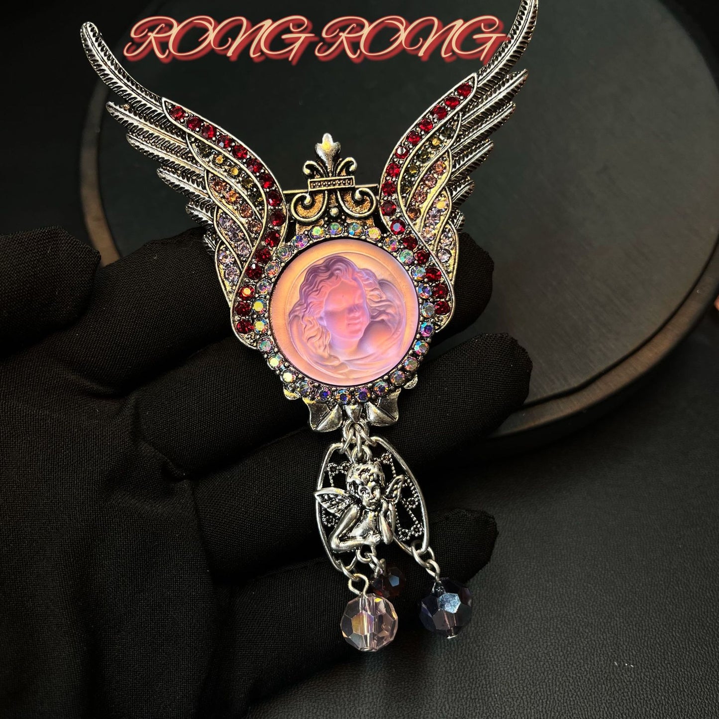 Retro Angel embossed brooch necklace Earrings & Necklace