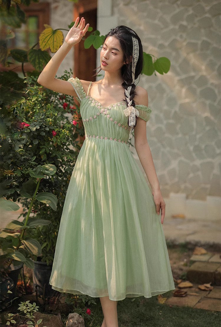 Dreamy Coquette Flower Embroidery Dress M I Retro Fairy Dreamy Coquette Flower Embroidery Dress M I Retro Fairy