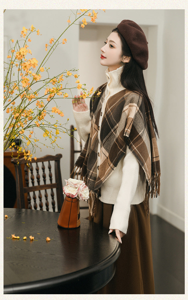 Retro Academia Plaid Cape Top & Skirt Set