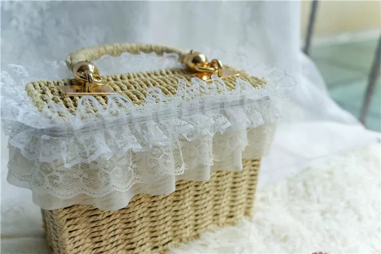 Handmade Cottagecore Floral Straw Bag