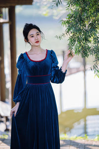 Medieval Style Blue Velvet Dress