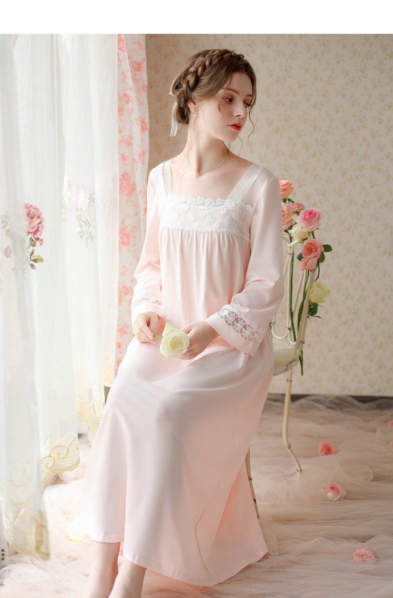 Retro Square Collar Cotton Night Gown dress