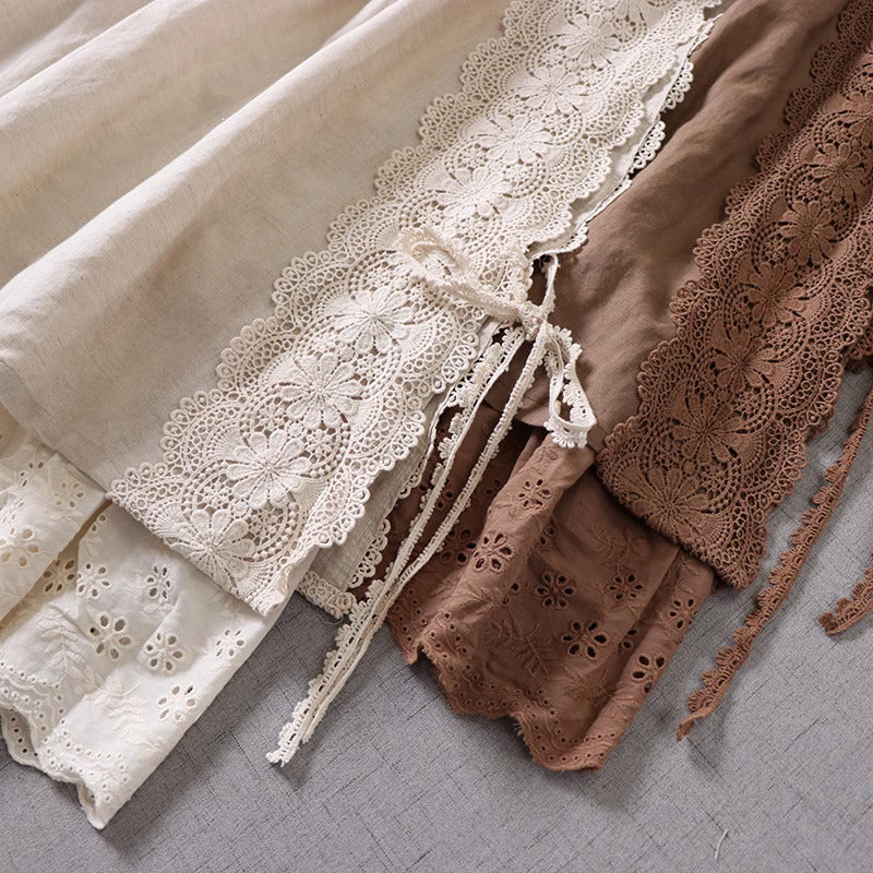 Mori kei Lace  Stitched Cotton Skirt