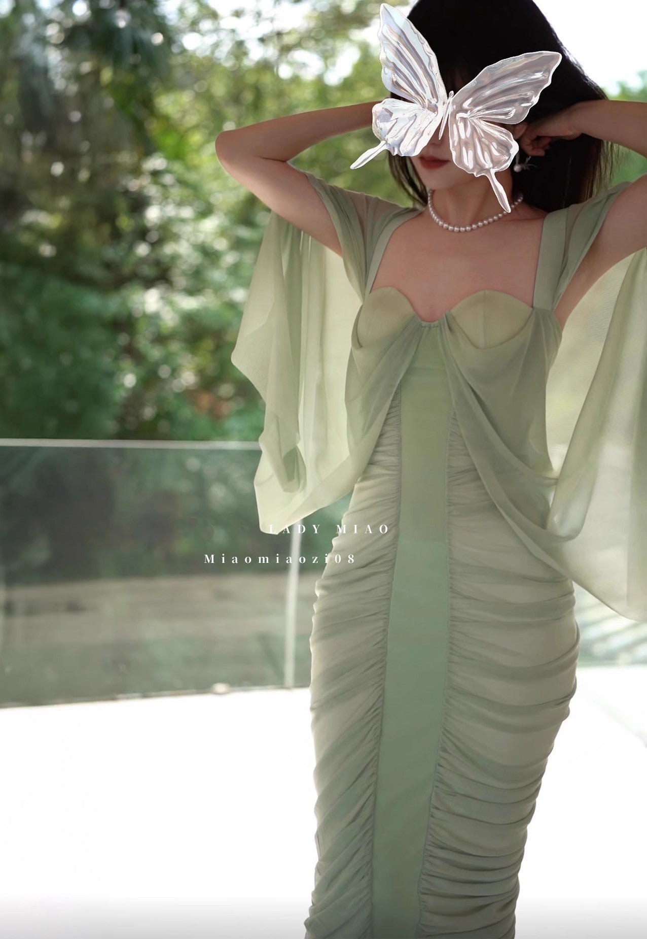 Vintage 3D-Cup Puff Sleeve Grecian Stretch Dress