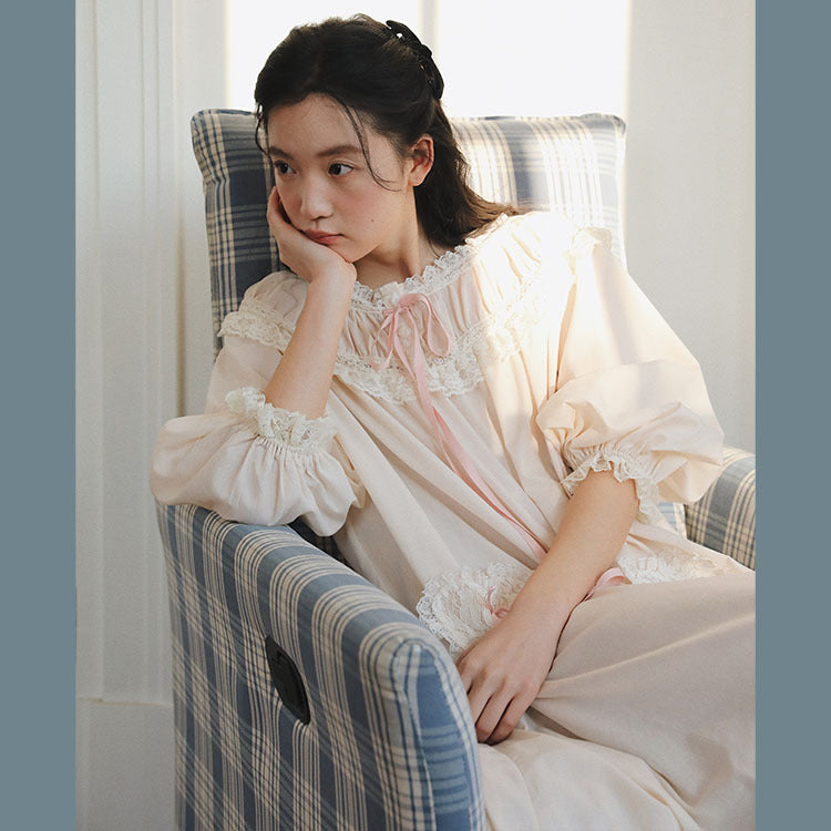 Vintage Lace Panel Cotton Night Gown