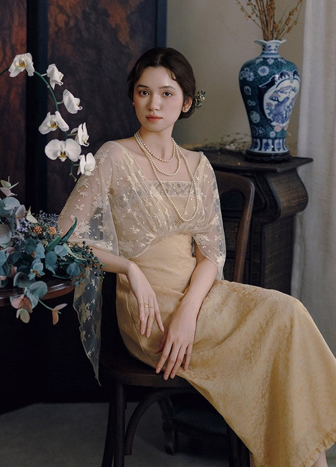 Downton Abbey Tea Break Elegant Jacquard Lace Dress