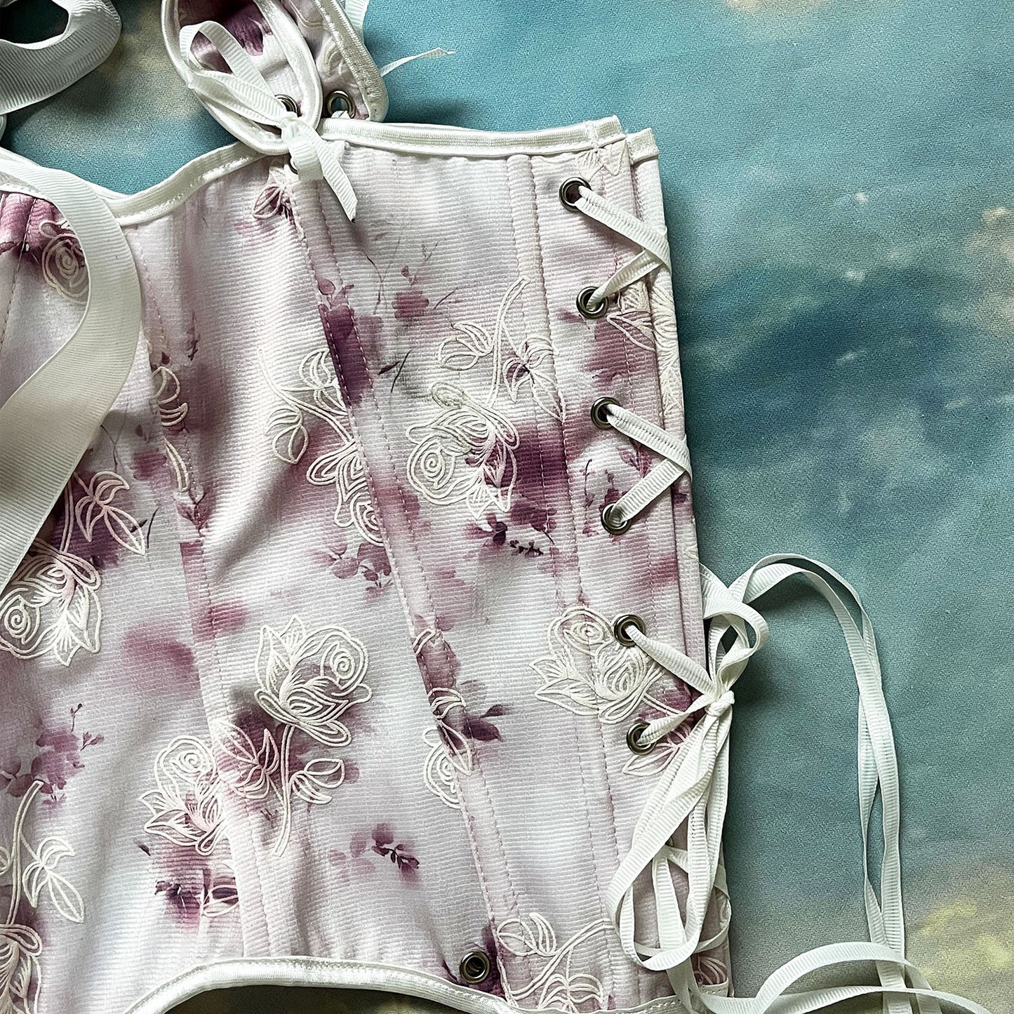 Retro Fairycore Bow Tie Floral Corset