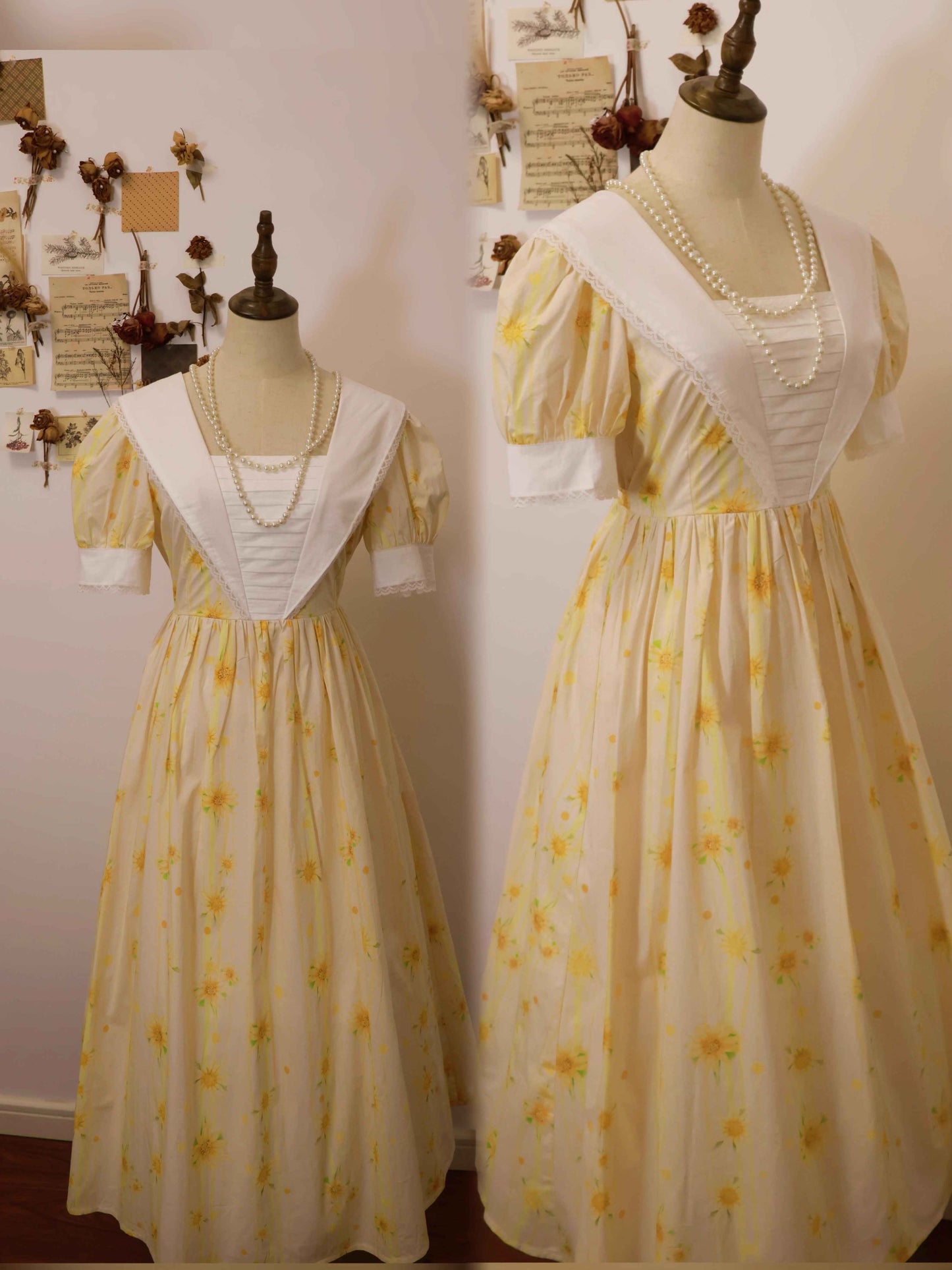 Vintage Cottagecore Sunflower Cotton Dress