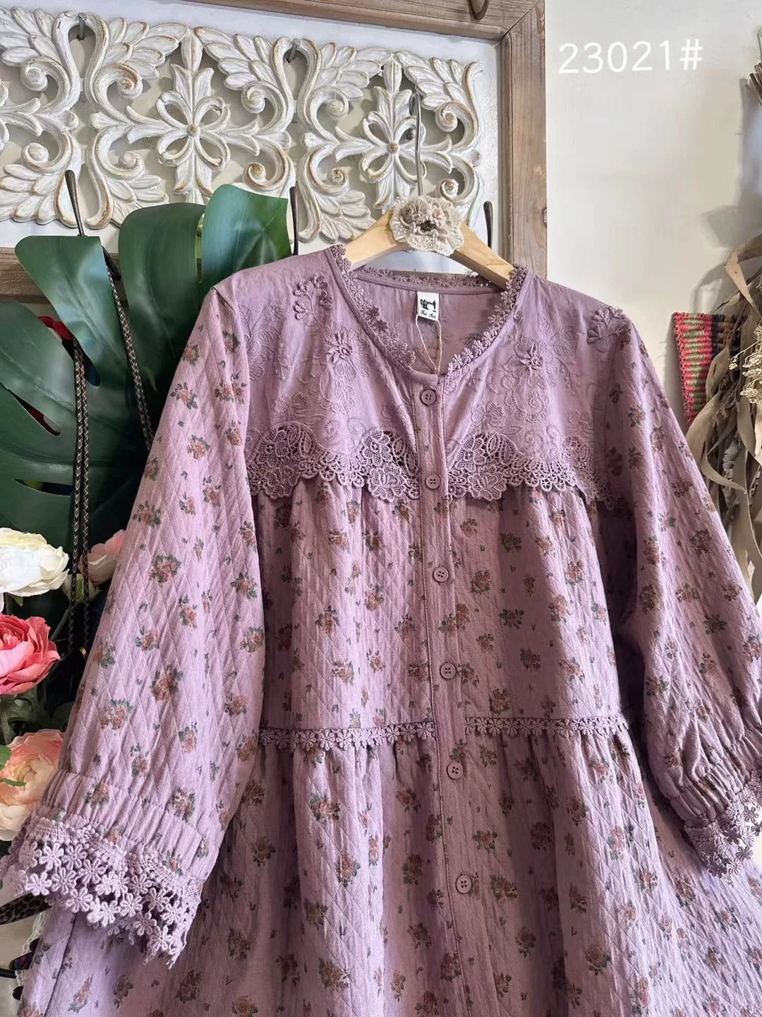 Mori Kei Floral Cotton Blouse