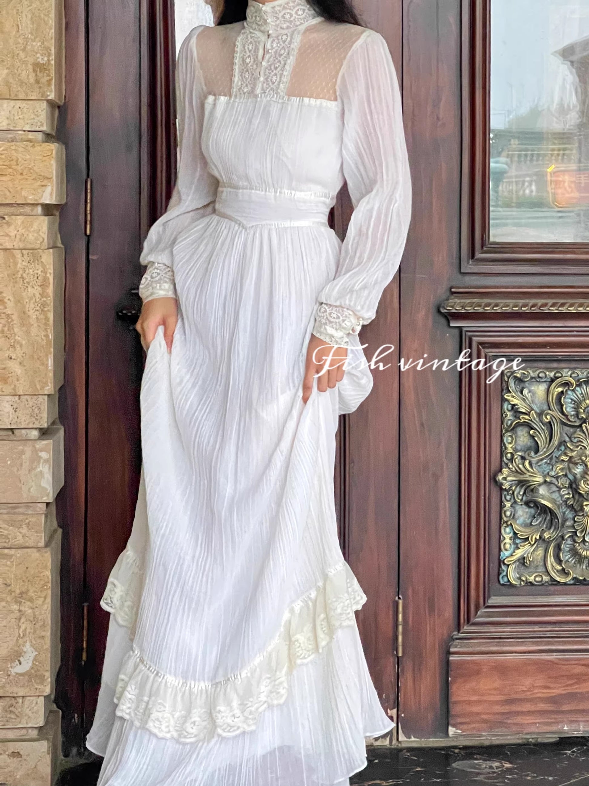 Gunne Sax Remake V Neck Prairie Dress (2 COLORS) (Copy) Mid calf length / XS / mint green I Retro Fairy